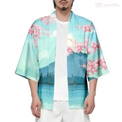 Apparel Japanese-themed Mount Fuji Sakura Blue Unisex Kimono -Kawaii Store kawaiies plushies plush softtoy japanese themed mount fuji sakura blue unisex kimono kimono 838205