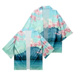 Apparel Japanese-themed Mount Fuji Sakura Blue Unisex Kimono -Kawaii Store kawaiies plushies plush softtoy japanese themed mount fuji sakura blue unisex kimono kimono s 951003
