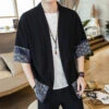 Apparel Japanese-themed Navy Pattern Black White Men's Haori Yukata Kimono Jacket 1 Apparel Japanese-themed Navy Pattern Black White Men's Haori Yukata Kimono Jacket -Kawaii Store kawaiies plushies plush softtoy japanese themed navy pattern black white mens haori yukata kimono jacket apparel 941982