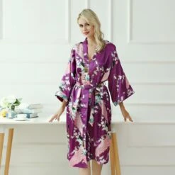 Apparel Japanese-themed Peacock Floral Women's Yukata Kimono Robe Cardigan With Belt -Kawaii Store kawaiies plushies plush softtoy japanese themed peacock floral womens yukata kimono robe cardigan with belt apparel purple s 832310