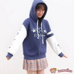 Apparel Japanese-themed Pink Blue Two-Tone Cat Hoodie -Kawaii Store kawaiies plushies plush softtoy japanese themed pink blue two tone cat hoodie hoodies 469981