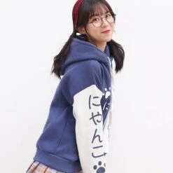 Apparel Japanese-themed Pink Blue Two-Tone Cat Hoodie -Kawaii Store kawaiies plushies plush softtoy japanese themed pink blue two tone cat hoodie hoodies 500179