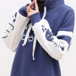 Apparel Japanese-themed Pink Blue Two-Tone Cat Hoodie -Kawaii Store kawaiies plushies plush softtoy japanese themed pink blue two tone cat hoodie hoodies 698917