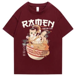 Apparel Japanese-themed Ramen & Kawaii Cat Unisex Tee -Kawaii Store kawaiies plushies plush softtoy japanese themed ramen kawaii cat unisex tee apparel burgundy s 538094