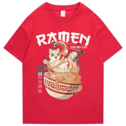 Apparel Japanese-themed Ramen & Kawaii Cat Unisex Tee -Kawaii Store kawaiies plushies plush softtoy japanese themed ramen kawaii cat unisex tee apparel red s 122141