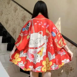 Apparel Japanese-themed Red Black Lucky Cat Kimono