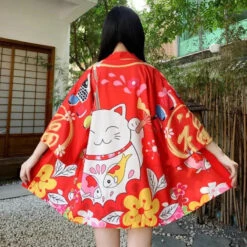 Apparel Japanese-themed Red Black Lucky Cat Kimono -Kawaii Store kawaiies plushies plush softtoy japanese themed red black lucky cat kimono kimono 718642