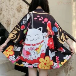 Apparel Japanese-themed Red Black Lucky Cat Kimono -Kawaii Store kawaiies plushies plush softtoy japanese themed red black lucky cat kimono kimono 918233