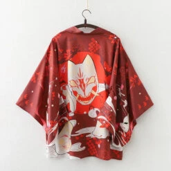 Apparel Japanese-themed Red Navy Samurai Cat Mask Unisex Kimono