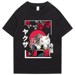Apparel Japanese-themed Samurai Cat Rose Kanji Unisex Tee