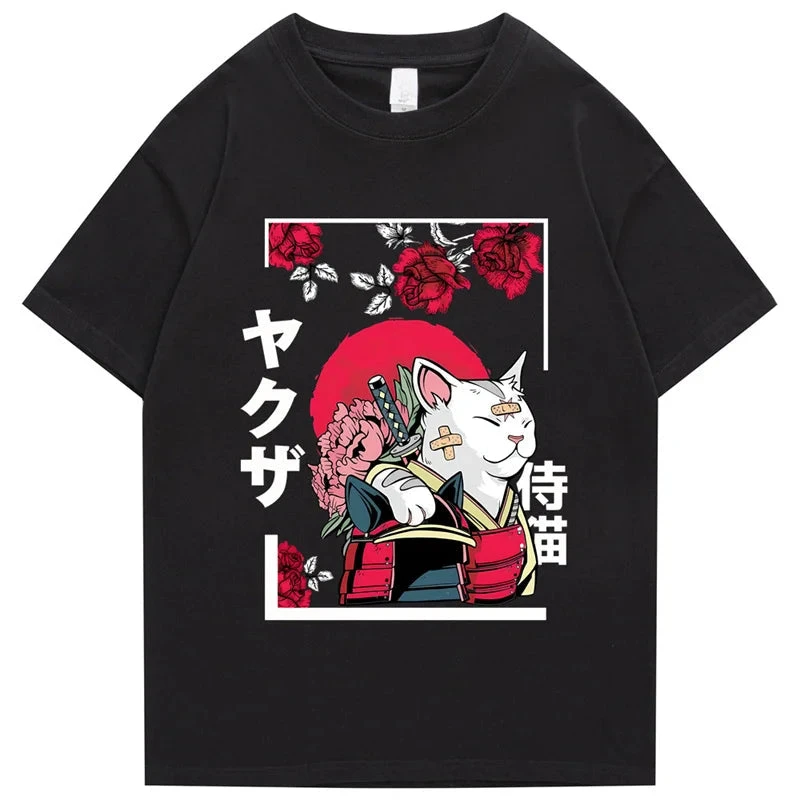 Apparel Japanese-themed Samurai Cat Rose Kanji Unisex Tee 3 Apparel Japanese-themed Samurai Cat Rose Kanji Unisex Tee