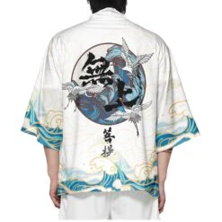 Apparel Japanese-themed Three Crane Waves White Unisex Kimono -Kawaii Store kawaiies plushies plush softtoy japanese themed three crane waves white unisex kimono kimono 472331