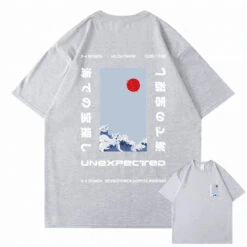 Apparel Japanese-themed Wave Red Sun Kanji Unisex Tee -Kawaii Store kawaiies plushies plush softtoy japanese themed wave red sun kanji unisex tee tops light gray s 384653