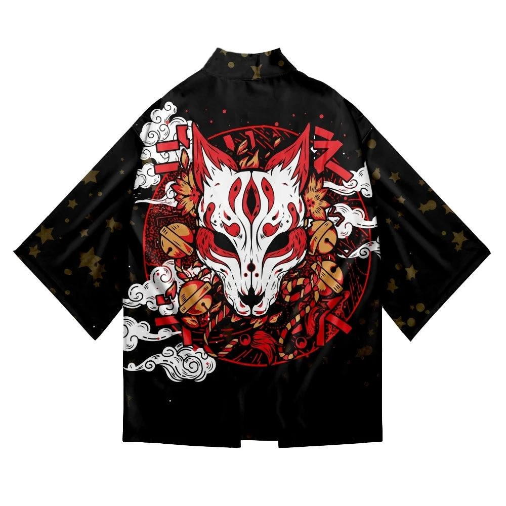 Apparel Japanese-themed White Fox Mask Print Unisex Kimono 10 Apparel Japanese-themed White Fox Mask Print Unisex Kimono - Image 8