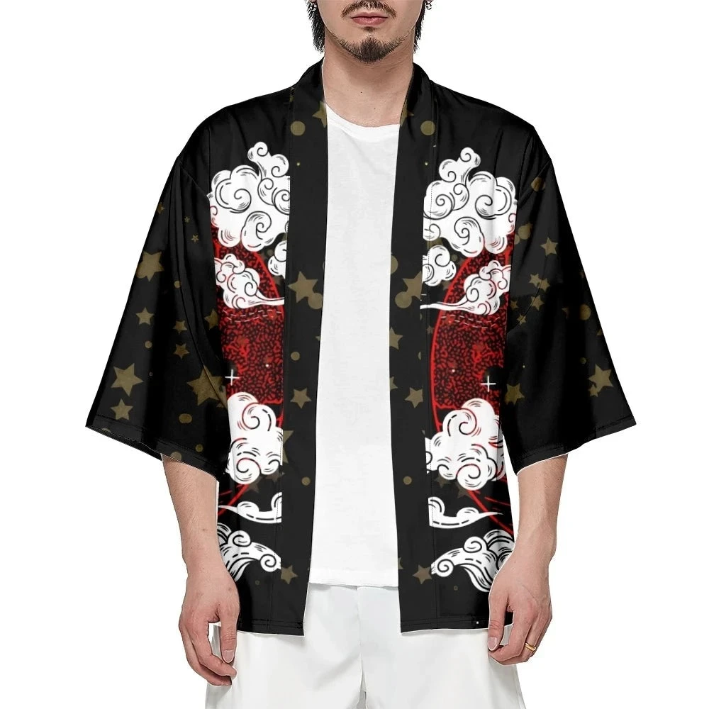 Apparel Japanese-themed White Fox Mask Print Unisex Kimono 4 Apparel Japanese-themed White Fox Mask Print Unisex Kimono - Image 2