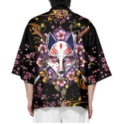 Apparel Japanese-themed White Fox Mask Sakura Unisex Kimono