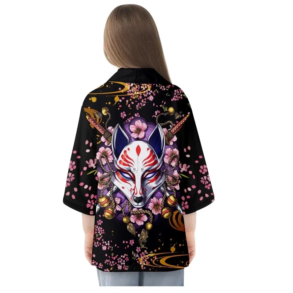 Apparel Japanese-themed White Fox Mask Sakura Unisex Kimono 6 Apparel Japanese-themed White Fox Mask Sakura Unisex Kimono - Image 4