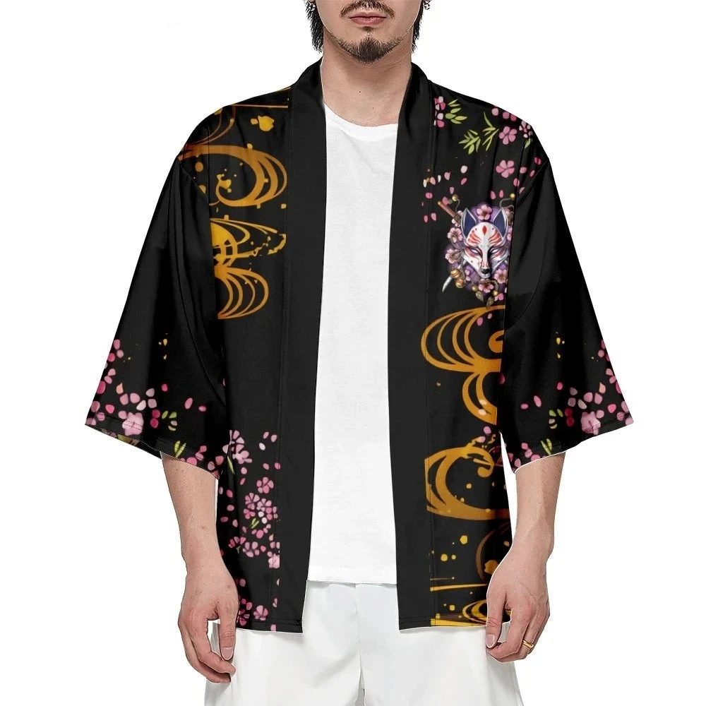 Apparel Japanese-themed White Fox Mask Sakura Unisex Kimono 7 Apparel Japanese-themed White Fox Mask Sakura Unisex Kimono - Image 5