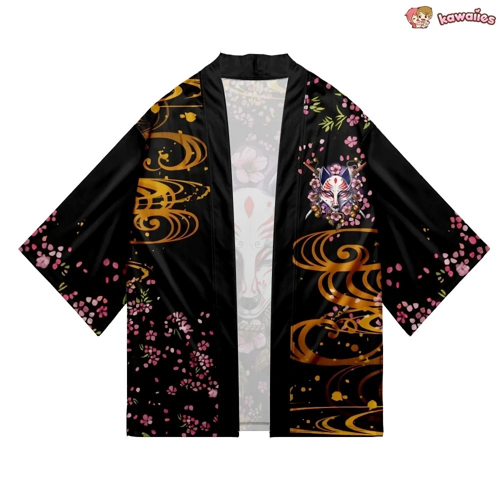 Apparel Japanese-themed White Fox Mask Sakura Unisex Kimono 5 Apparel Japanese-themed White Fox Mask Sakura Unisex Kimono - Image 3
