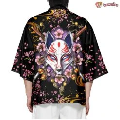 Apparel Japanese-themed White Fox Mask Sakura Unisex Kimono 16 Apparel Japanese-themed White Fox Mask Sakura Unisex Kimono -Kawaii Store kawaiies plushies plush softtoy japanese themed white fox mask sakura unisex kimono kimono 761934