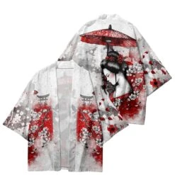 Apparel Japanese-themed White Kimono Lady Red Sakura Unisex Kimono -Kawaii Store kawaiies plushies plush softtoy japanese themed white kimono lady red sakura unisex kimono kimono 174750