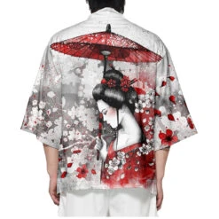 Apparel Japanese-themed White Kimono Lady Red Sakura Unisex Kimono -Kawaii Store kawaiies plushies plush softtoy japanese themed white kimono lady red sakura unisex kimono kimono 223582
