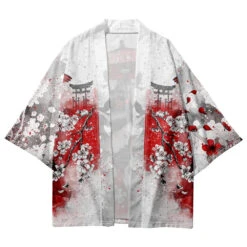 Apparel Japanese-themed White Kimono Lady Red Sakura Unisex Kimono -Kawaii Store kawaiies plushies plush softtoy japanese themed white kimono lady red sakura unisex kimono kimono 228210