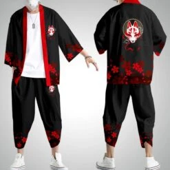 Apparel Japanese-themed White Wolf Mask Mens Kimono Yukata