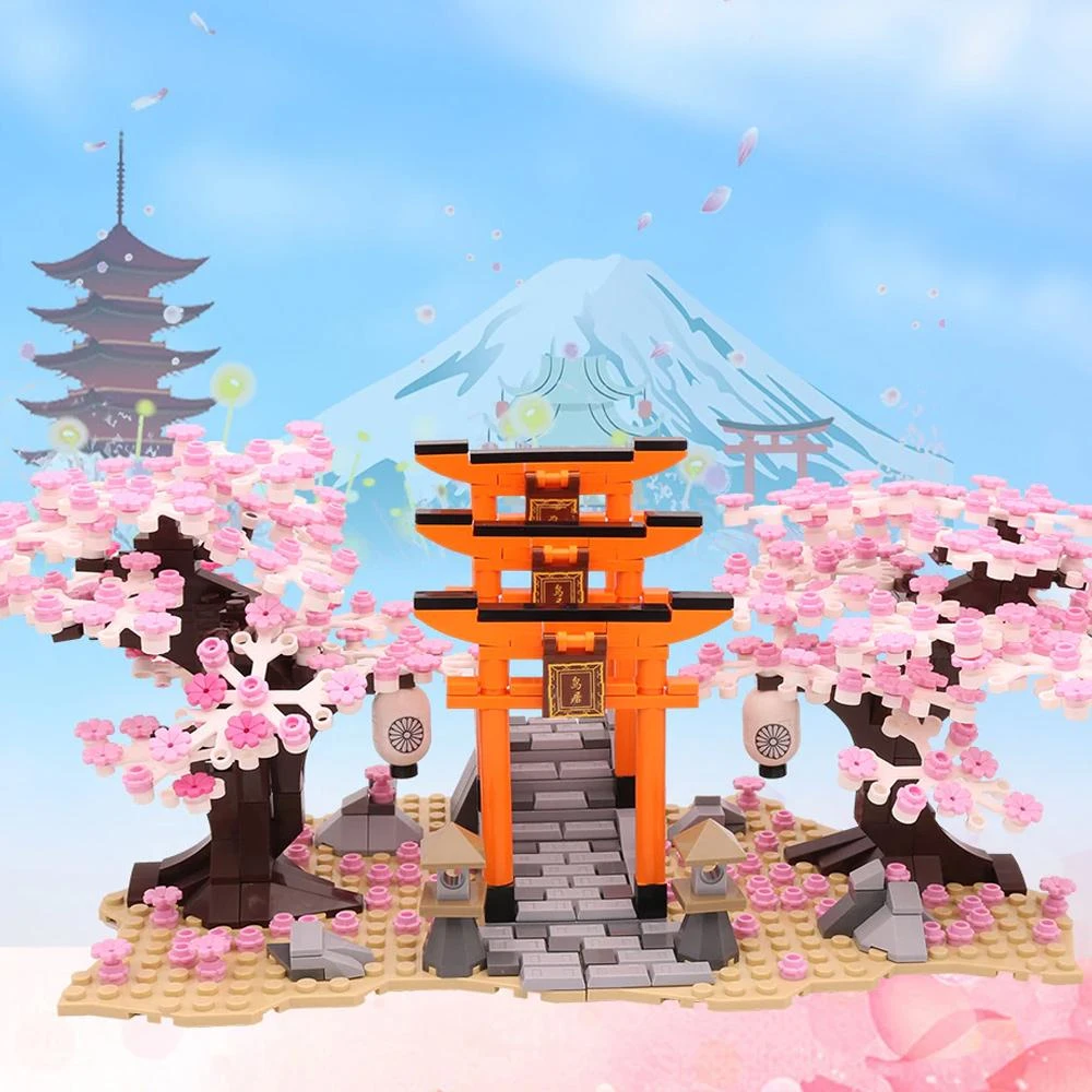 Romantic Japanese Torii Gates Cherry Blossom Trees Building Sets | Special Edition 3 Romantic Japanese Torii Gates Cherry Blossom Trees Building Sets | Special Edition