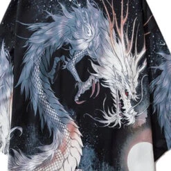 Apparel Japanese White Black Dragon Beast Yukata Cardigan Kimono -Kawaii Store kawaiies plushies plush softtoy japanese white black dragon beast yukata cardigan kimono apparel 419839