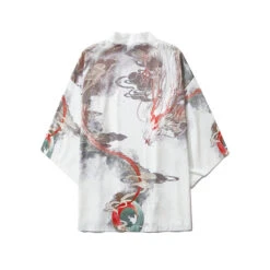 Apparel Japanese White Black Dragon Beast Yukata Cardigan Kimono