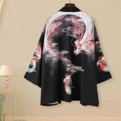 Apparel Japanese White Dragon And Golden Koi Kimono