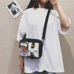 Apparel Japanse Rectangle Small Nylon Crossbody Shoulder Bag -Kawaii Store kawaiies plushies plush softtoy japanse rectangle small nylon crossbody shoulder bag bag black 168091