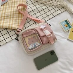 Apparel Japanse Rectangle Small Nylon Crossbody Shoulder Bag -Kawaii Store kawaiies plushies plush softtoy japanse rectangle small nylon crossbody shoulder bag bag cream pink 331107