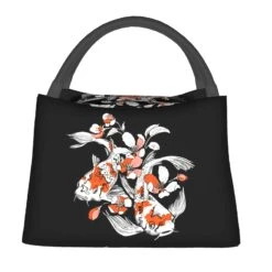 Japense-themed Koi And Sakura Black Lunch Bag -Kawaii Store kawaiies plushies plush softtoy japense themed koi and sakura black lunch bag bag 106297