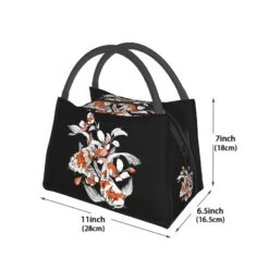 Japense-themed Koi And Sakura Black Lunch Bag -Kawaii Store kawaiies plushies plush softtoy japense themed koi and sakura black lunch bag bag 291489