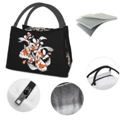 Japense-themed Koi And Sakura Black Lunch Bag -Kawaii Store kawaiies plushies plush softtoy japense themed koi and sakura black lunch bag bag 880571