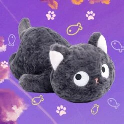 Jiji The Fluffy Black Cat Plushie Laying Down -Kawaii Store kawaiies plushies plush softtoy jiji the fluffy black cat plushie laying down new soft toy 874283