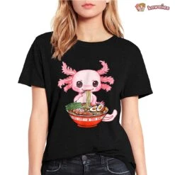 Apparel Kawaii Axolotl Enjoying Ramen Noodles Tee -Kawaii Store kawaiies plushies plush softtoy kawaii axolotl enjoying ramen noodles tee apparel 368490