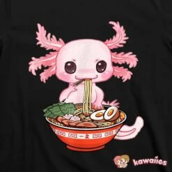 Apparel Kawaii Axolotl Enjoying Ramen Noodles Tee -Kawaii Store kawaiies plushies plush softtoy kawaii axolotl enjoying ramen noodles tee apparel 909252