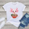 Apparel Kawaii Axolotl Enjoying Ramen Noodles Tee -Kawaii Store kawaiies plushies plush softtoy kawaii axolotl enjoying ramen noodles tee apparel white xs 414474