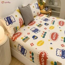 Kawaii Blue Bear Fitted Bed Sheet -Kawaii Store kawaiies plushies plush softtoy kawaii blue bear fitted bed sheet bedding sets 510835