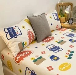 Kawaii Blue Bear Fitted Bed Sheet -Kawaii Store kawaiies plushies plush softtoy kawaii blue bear fitted bed sheet bedding sets 543347
