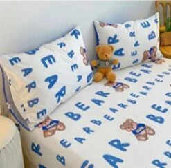 Kawaii Blue Bear Fitted Bed Sheet -Kawaii Store kawaiies plushies plush softtoy kawaii blue bear fitted bed sheet bedding sets 729879