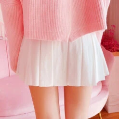 Apparel Kawaii Bow White Pleated Mini High-Waist Short Skirt -Kawaii Store kawaiies plushies plush softtoy kawaii bow white pleated mini high waist short skirt apparel 536170