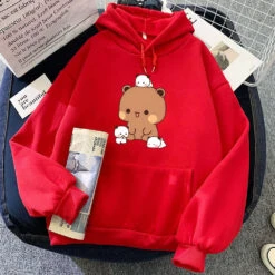 Apparel Kawaii Brown Bear Baby Pandas Unisex Hoodie -Kawaii Store kawaiies plushies plush softtoy kawaii brown bear baby pandas unisex hoodie apparel red l 440560