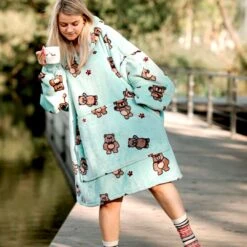 Apparel Kawaii Brown Bears Oversized Thick Blanket Hoodie -Kawaii Store kawaiies plushies plush softtoy kawaii brown bears oversized thick blanket hoodie apparel 528692