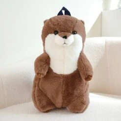 Kawaii Brown Otter Backpack Plushie -Kawaii Store kawaiies plushies plush softtoy kawaii brown otter backpack plushie soft toy dark brown 814025