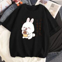 Apparel Kawaii Bunny Eating Cotton Women's Tee -Kawaii Store kawaiies plushies plush softtoy kawaii bunny eating cotton womens tee new tops black s 794242