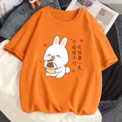 Apparel Kawaii Bunny Eating Cotton Women's Tee -Kawaii Store kawaiies plushies plush softtoy kawaii bunny eating cotton womens tee new tops orange s 461973